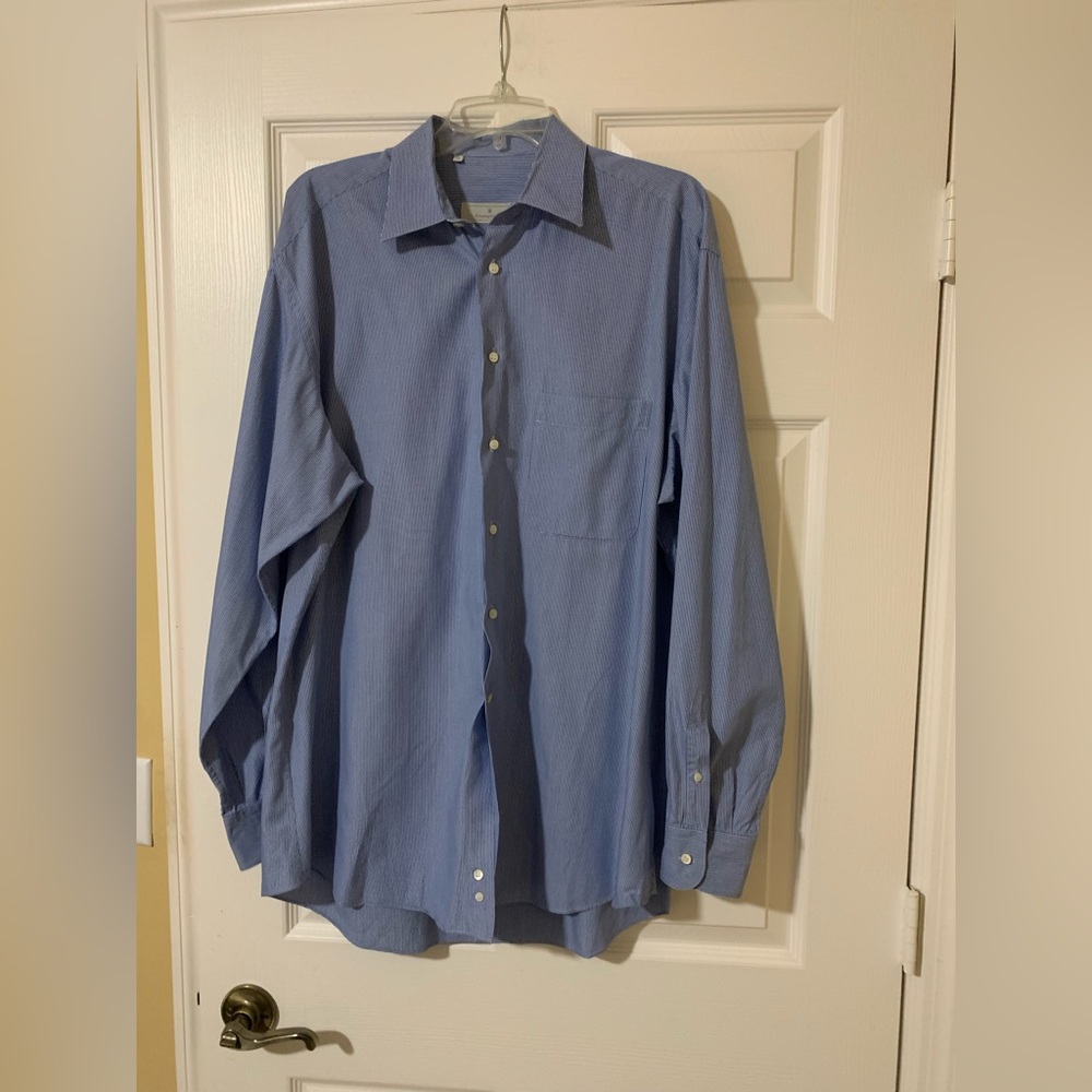 Ermenegildo‎ Zegna Men’s Blue White Stripe Luxury Dress Button Down Shirt 41/16
